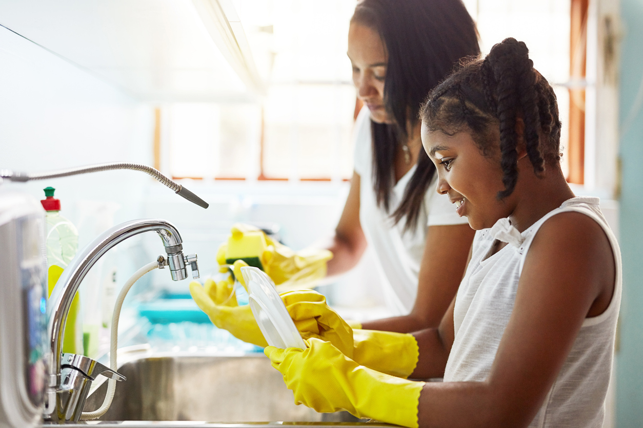 Kids doing the washing up